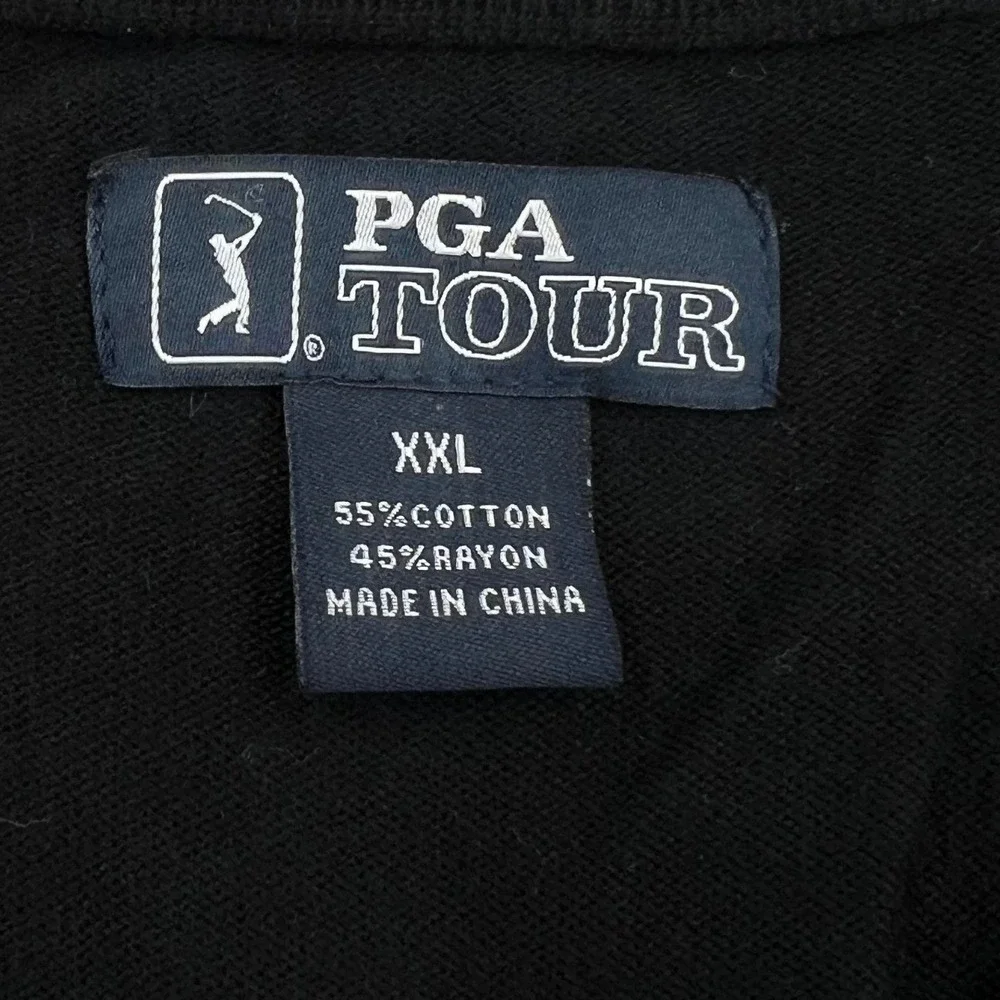 PGA Tour Mens XXL Argyle Sweater Vest Black Blue Yellow V-Neck Golf Knit